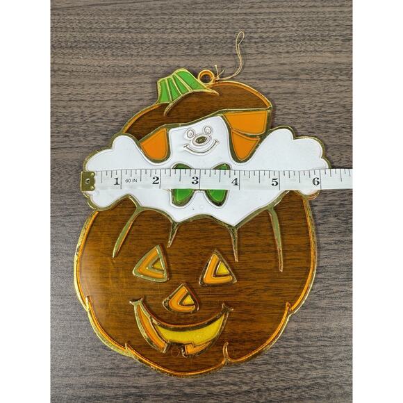 Vintage Halloween Ghost and Pumpkin wall hanging. retro jack-o-lantern 80s - Picture 2 of 3
